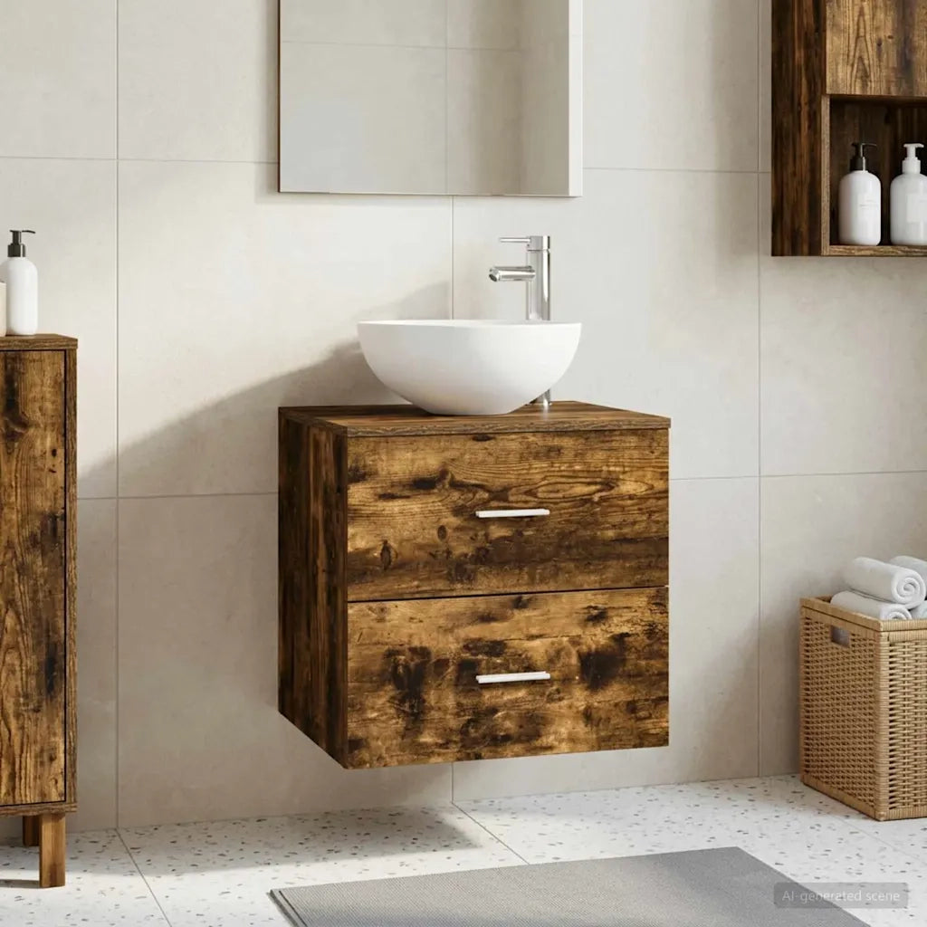 Mobiletto con Lavabo a Parete Rovere Fumo 49,5 x 35 x 63 cm 890258