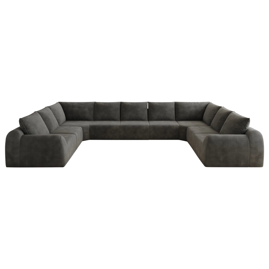 Divano modulare a U - in schiuma elastica e tessuto chenille - grigio scuro - 411 cm