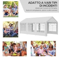 Gazebo da Giardino 6x3 m con Finestre Laterali, 3 Stanze e Porte a Cerniera, Bianco