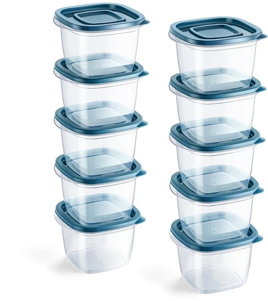 10 contenitori rettangolari in plastica con coperchi, set di contenitori, conservazione alimentare, contenitori alimentari, contenitori alimentari in plastica