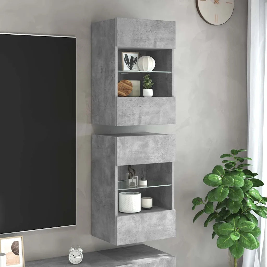 Mobili da parete con luci LED per TV 2pz Grigio Cemento 40x30x60,5cm 837085