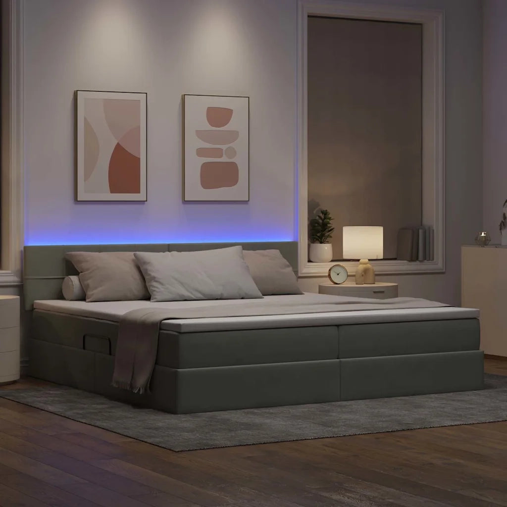 Letto con contenitore LED e materasso Grigio Chiaro