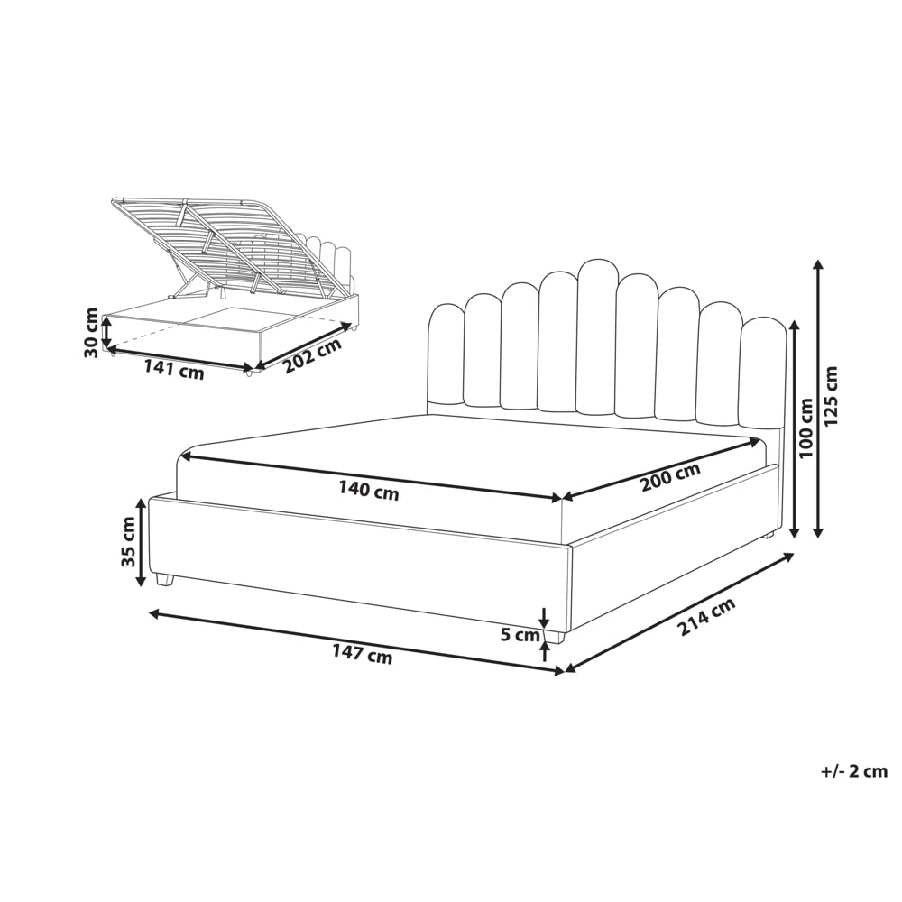 Letto contenitore matrimoniale rete a doghe velluto bianco sporco 140 x 200 testiera a conchiglia
