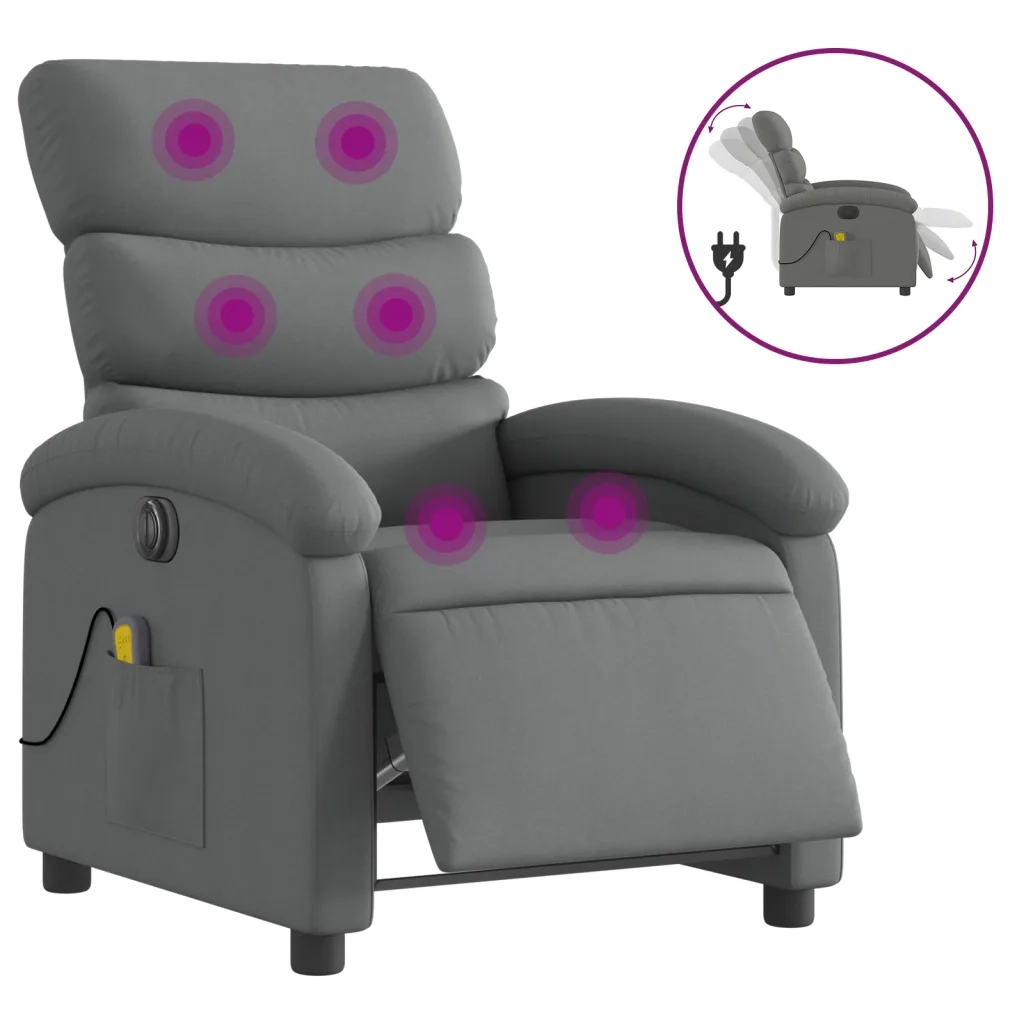 Divano Sedia-Poltrona Reclinabile Massaggio Elettrica Grigio Scuro Tessuto 986729