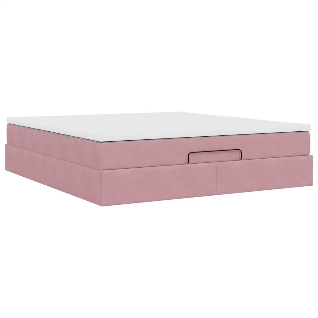 Struttura Letto Pouf con Materasso Rosa 180x200 cm in Velluto 3311206