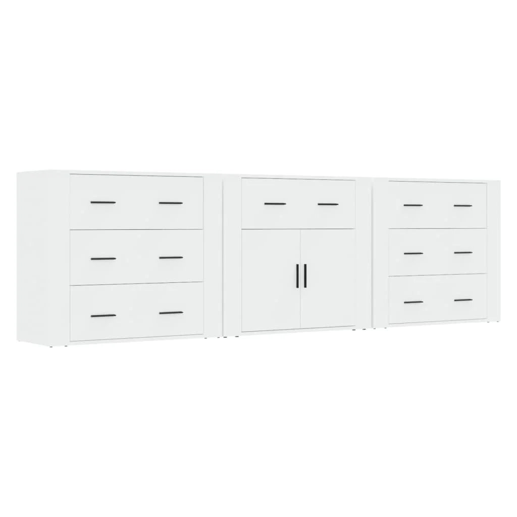 Buffet credenza cassettiera armadio mobile contenitore organizer per cucina soggiorno salotti 3 pezzi legno ingegnerizzato bianco 02_0037011