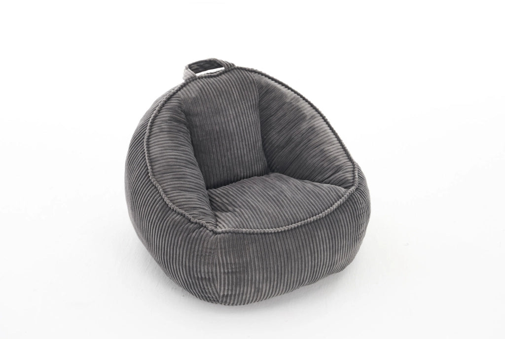 Pouf per bambini ergonomico in velluto a coste grigio; 40 x 31 x 20 cm