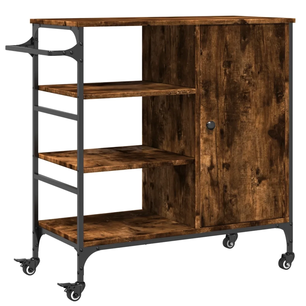 Carrello Cucina-Scaffale per Cucina Rovere Fumo 87,5x38,5x84,5 cm Legno Multistrato