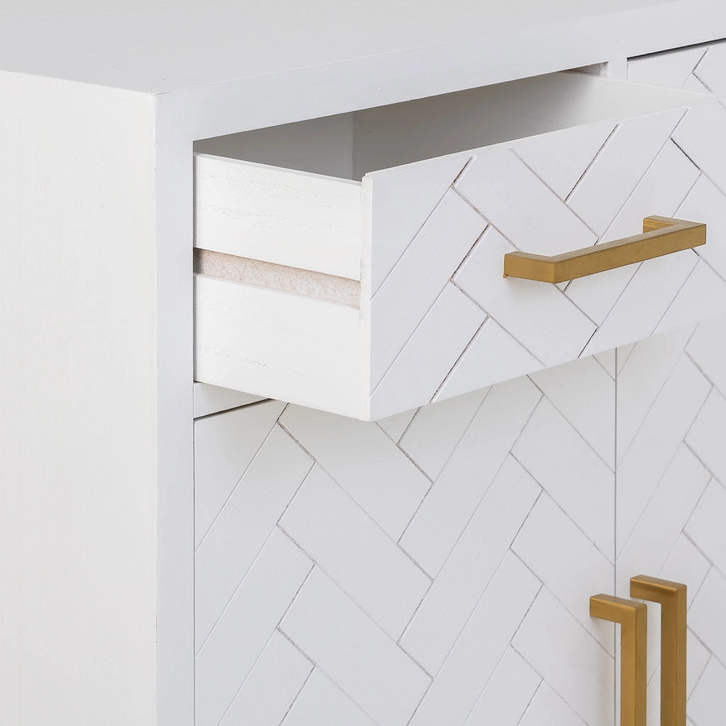 Credenza con 2 cassetti e 2 ante in legno e metallo bianco 80x39,5x89