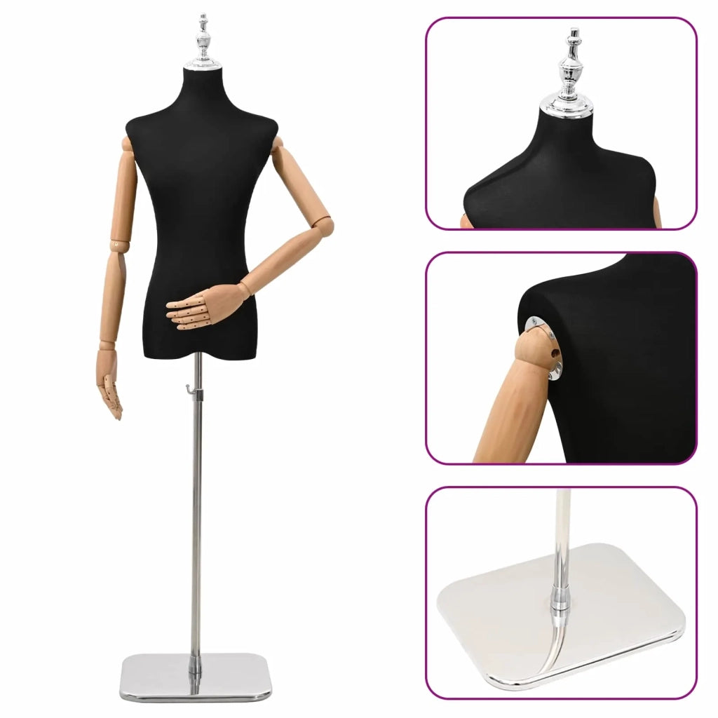 Manichino Regolabile 165-213 cm con Base Femmina PP Nero 42041702