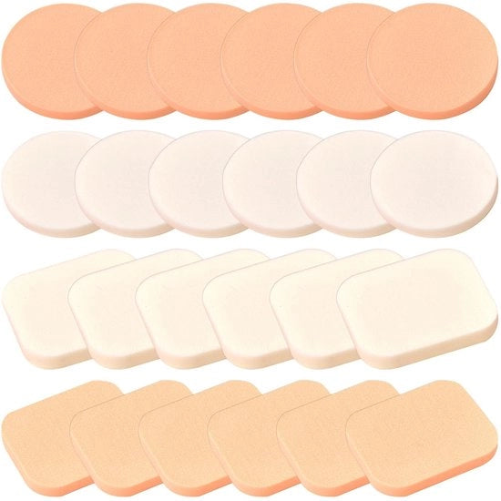 Sponze per makeup 24 pezzi - Pennelli a forma rotonda/quadrata in polvere - Latex naturale - Per BB-Crème/Fondotinta - Uso naturale/secchezza - Sponze per makeup