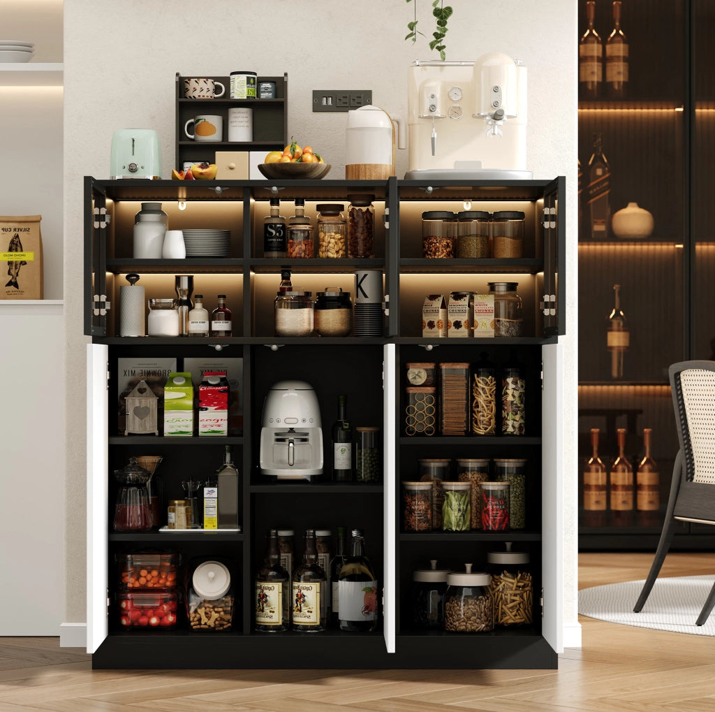 Credenza con illuminazione LED, 6 ante e 14 vani