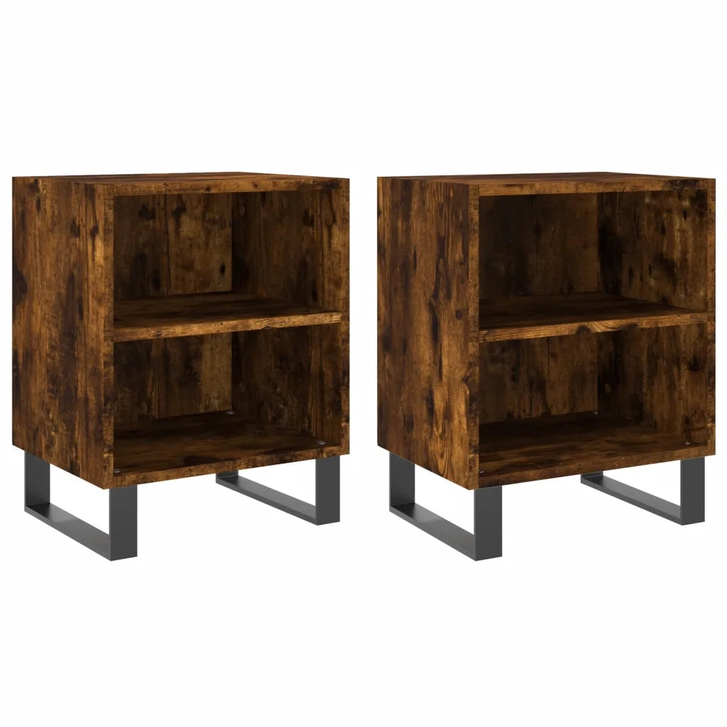 Set di 2 Comodini | Armadio da Notte | Mobiletto da notte Rovere Fumo 40x30x50 cm in Legno Multistrato