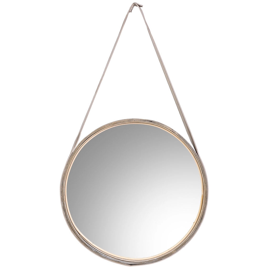 Specchio in legno e corda in similpelle marrone, D39x2,5h cm