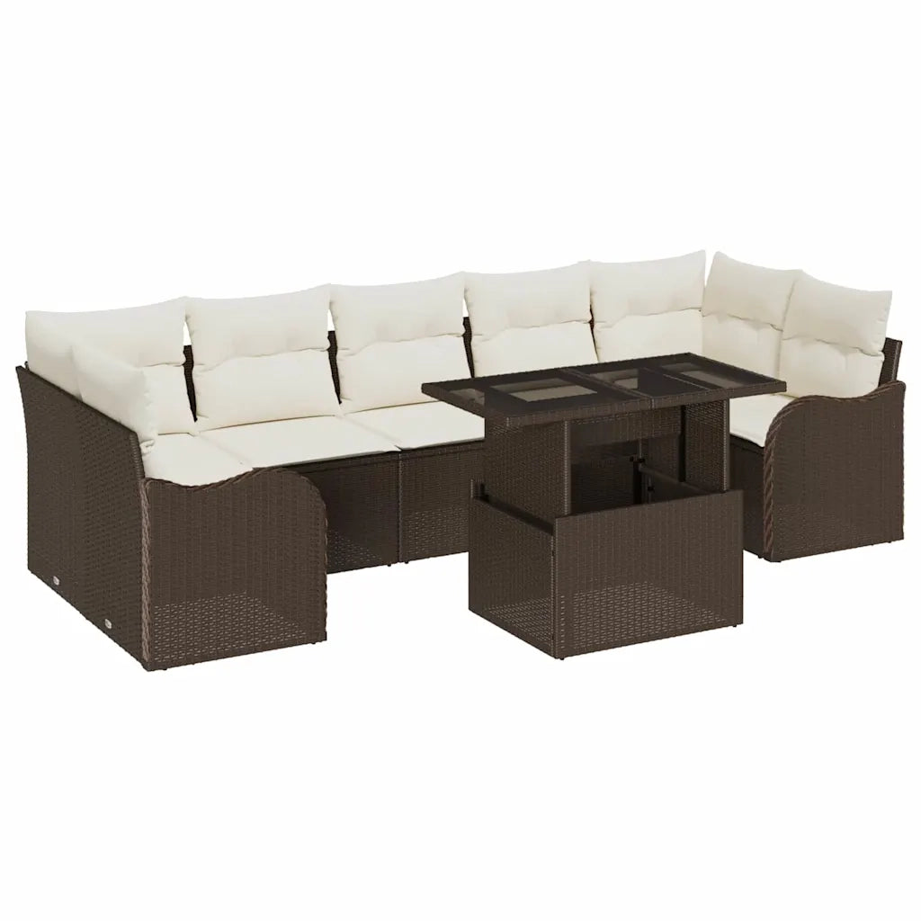 Set Divano da Giardino con cuscino 8 pcs Marrone Poly Rattan