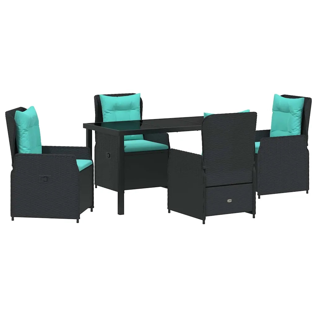 Set da Pranzo per Giardino con cuscino 5 pcs Nero Poly Rattan 3381039
