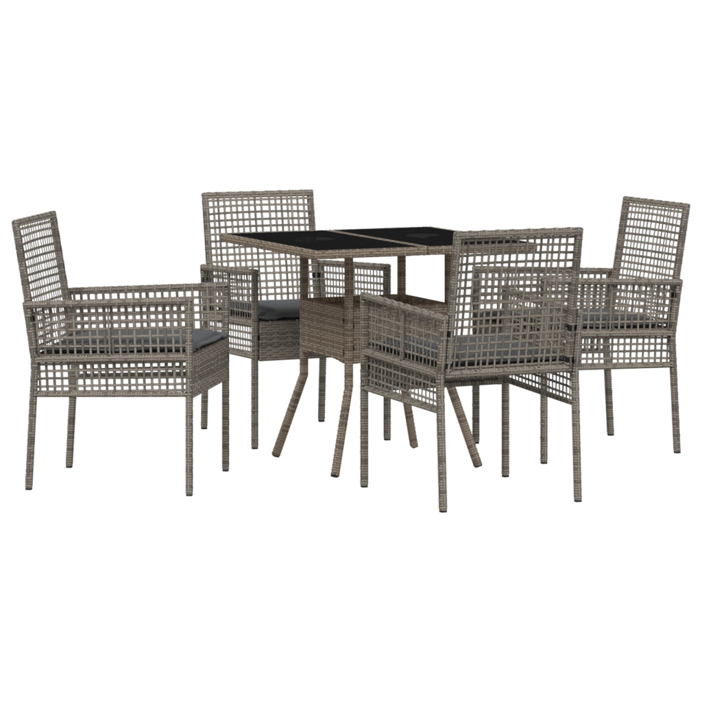 Set da pranzo da giardino da 5 pezzi Grigio in rattan poliolefinico