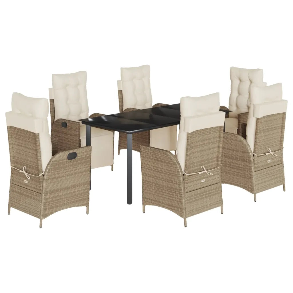 Set da Pranzo da Giardino 7 pz con Cuscini Beige in Polyrattan