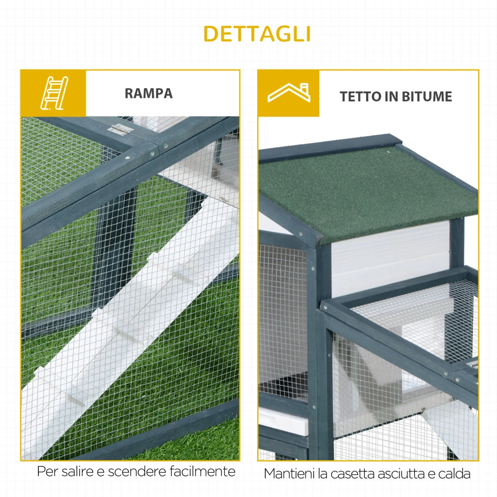 Gabbia per Conigli e Animali da Compagnia in Legno 2 piani di Abete Doppia Porta 140x65x100cm Verde e Bianco