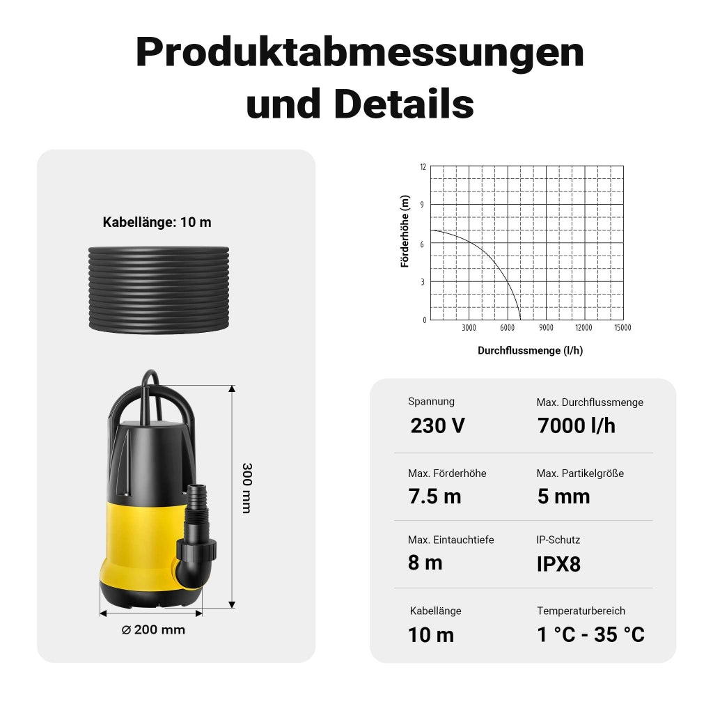 Pompa sommersa acque nere 7000 l/h 400 w prevalenza 7,5 m Elettropompa a immersione