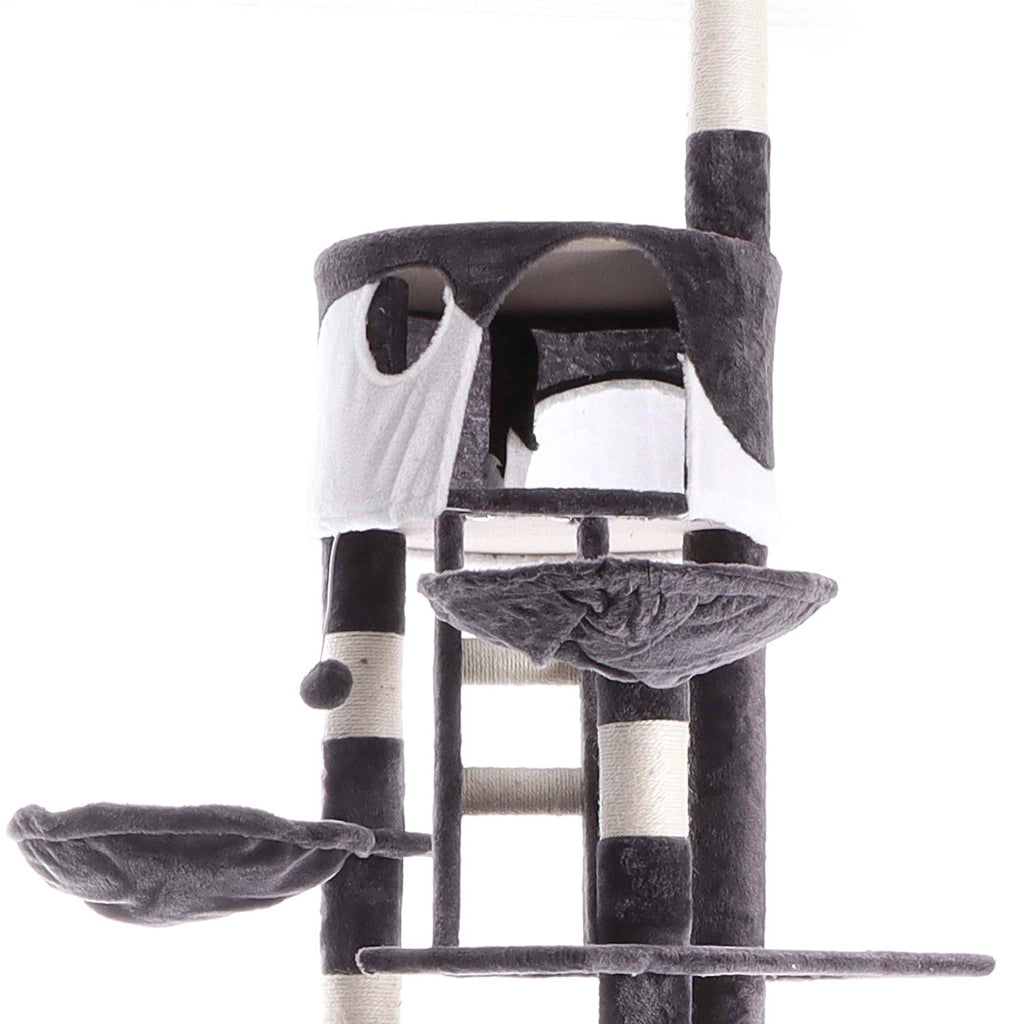 Albero tiragraffi 240-260 cm grigio/bianco Modello a soffitto Con sisal nicchie e amache