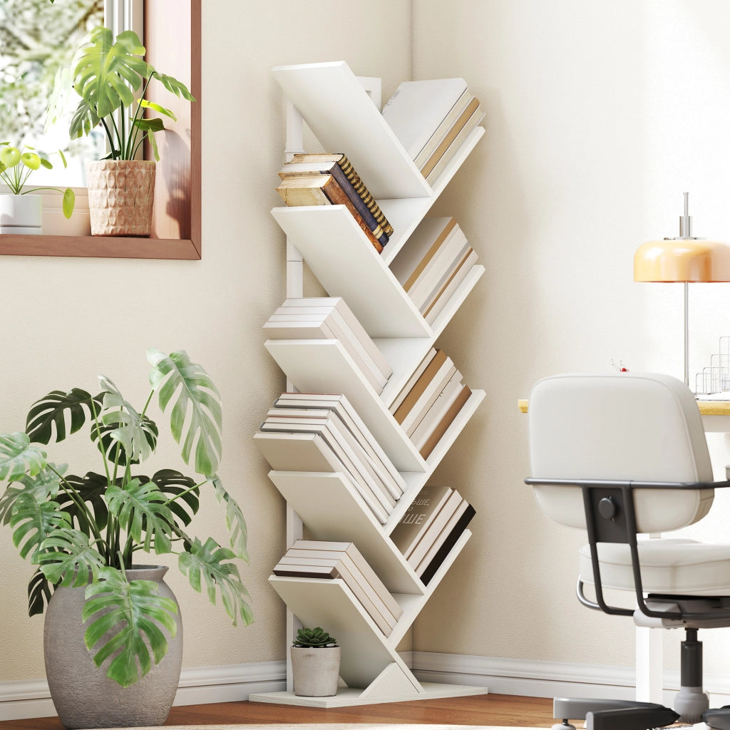 Libreria Scaffale Albero con 9 Ripiani ¨C zephmum ¨C Bianco 50x24x136 cm