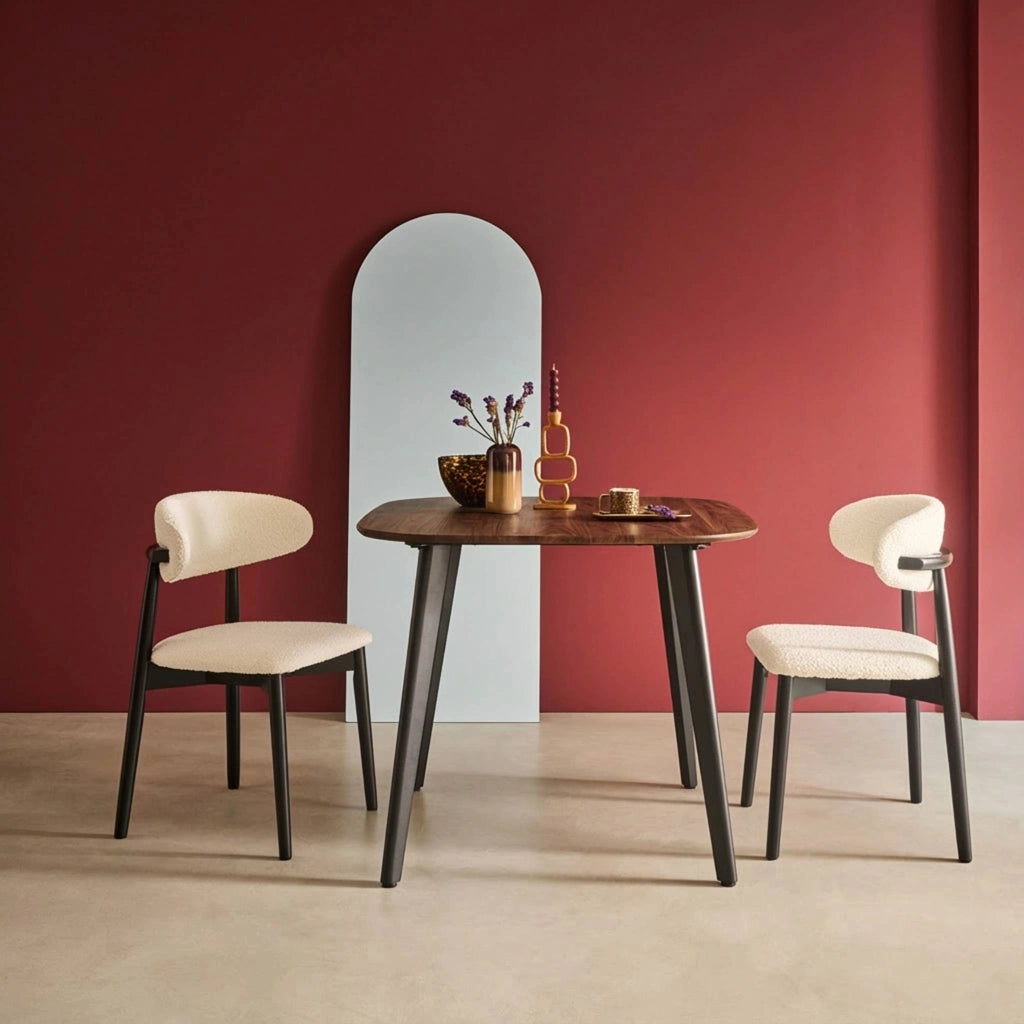 Tavolo da pranzo quadrato effetto legno con gambe in metallo nero 4