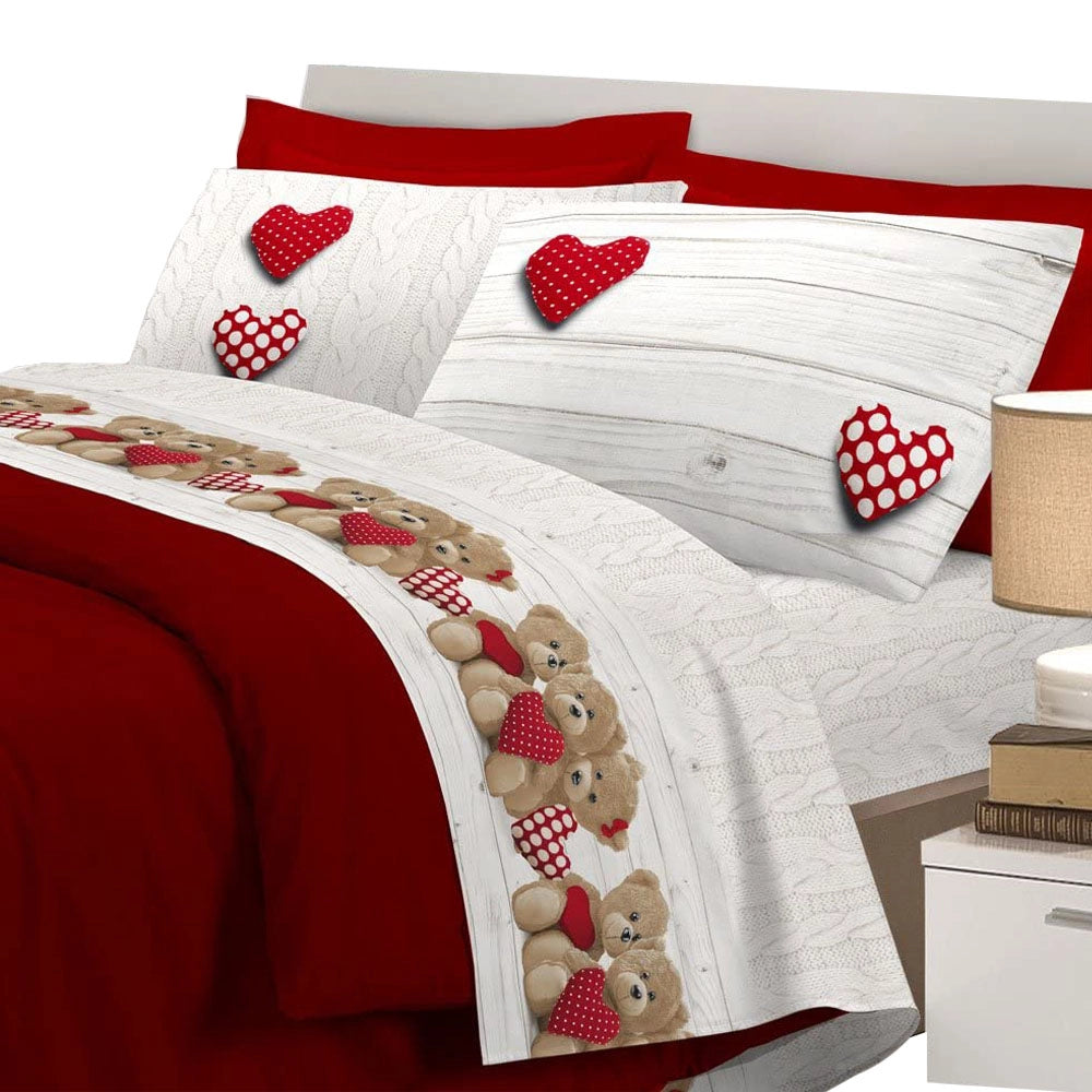 Completo letto lenzuola orsetti con stampa fotografica 100% cotone made in italy Rosso - 1 Piazza
