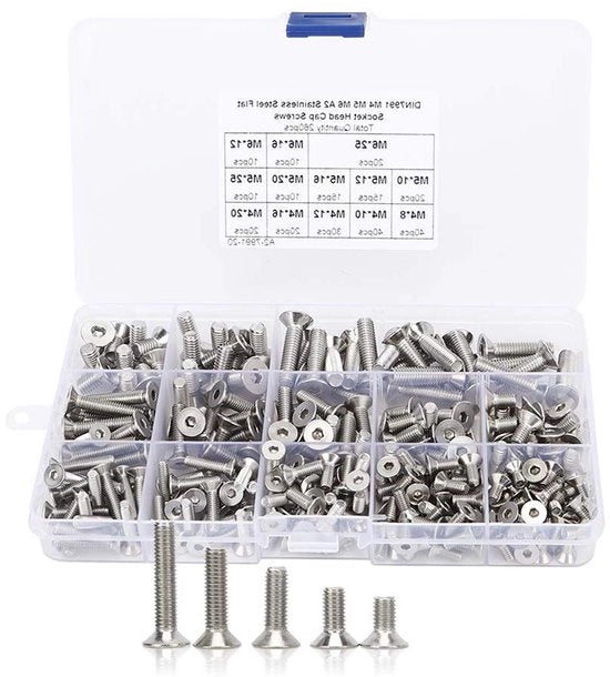 Set di viti in acciaio inossidabile con testa sottacqua, 260 pezzi, M4M5M6, con set di bit per viti a spinta interna.