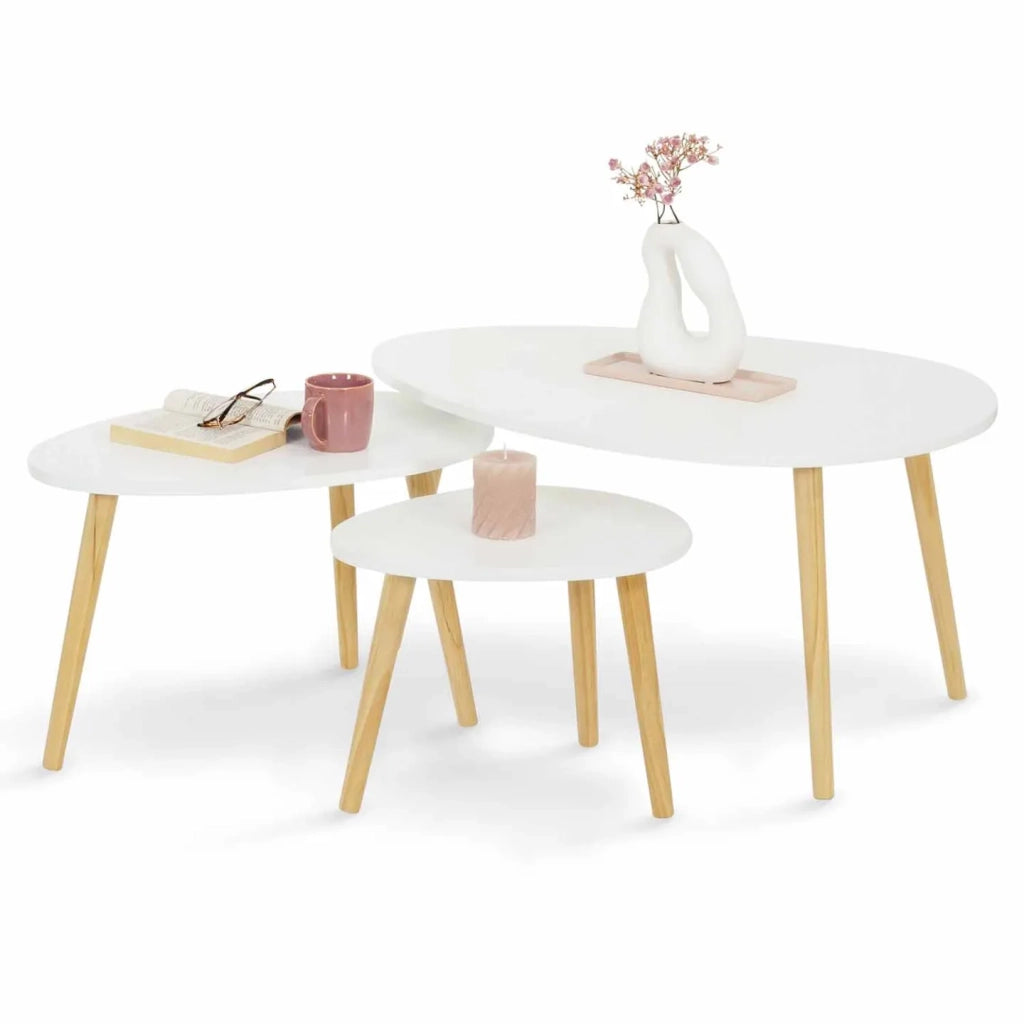 IDMarket - Set di 3 tavolini nidificanti GAIA laccato bianco scandinavo