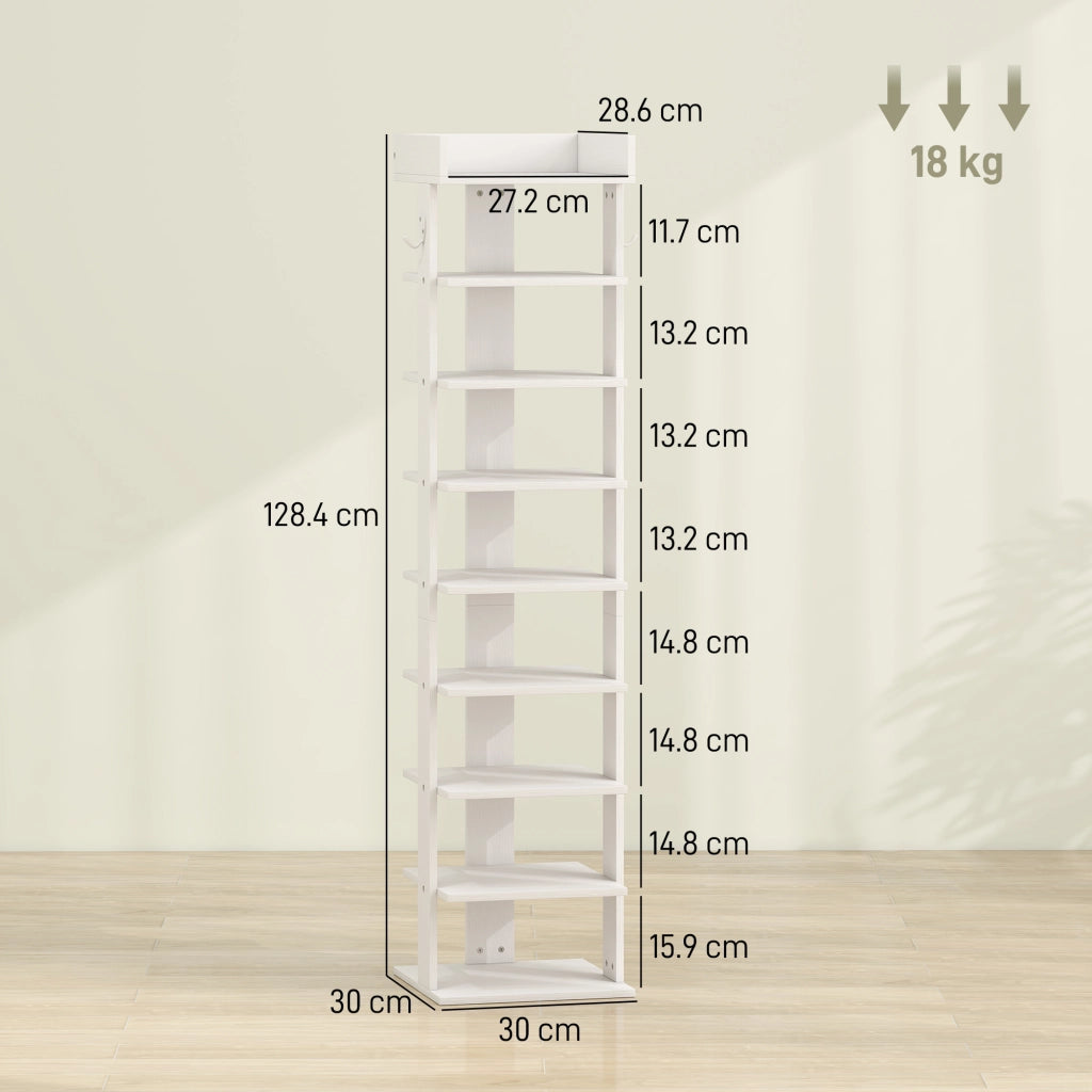 Scarpiera Organizzatore di Scarpe 30x30x128,4 cm con 9 Ripiani e Ganci Bianco