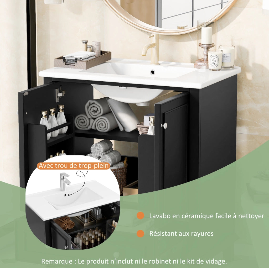 Mobile bagno con lavabo integrato, 73x45x87 cm, nero