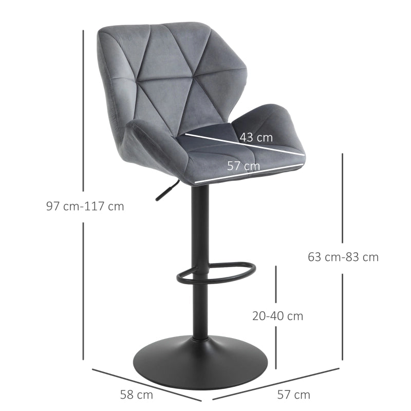 SGABELLO Bar imbottito regolabile 57x58x97-117 cm grigio Set da 2 pezzi