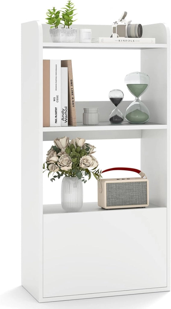 Libreria Aperta a 3 Ripiani, Scaffale Salvaspazio in Legno con Cassetto, Scaffale Portaoggetti Espositivo per Camera da Letto, Soggiorno, Cucina e Ingresso, 55 x 29 x 105 cm (Bianco)