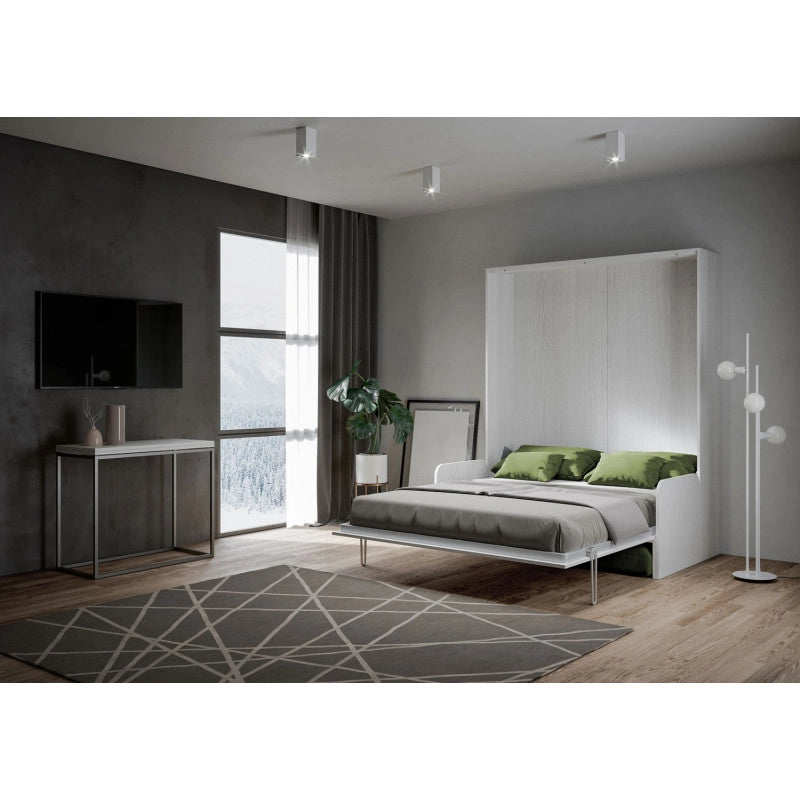 Letto matrimoniale a scomparsa 160 Kentaro con divano , verde - Bianco Frassino
