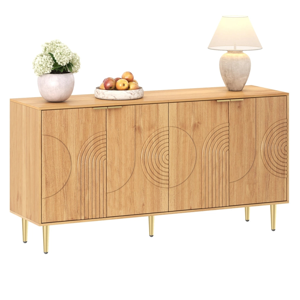 Credenza moderna 140x40x72 cm in MDF naturale a 4 ante