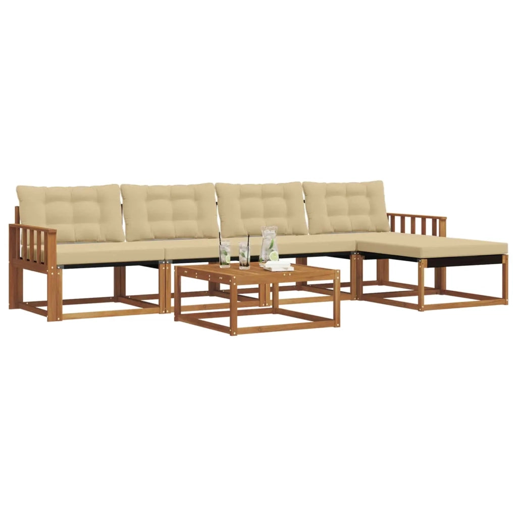 Set di divani da esterno con cuscino 6 pcs Naturale e Beige 3369384