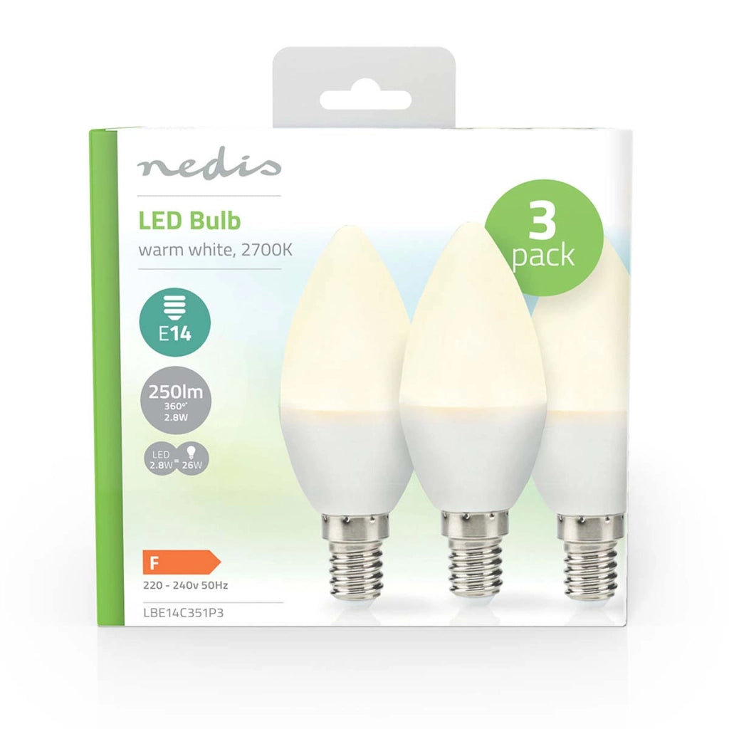 Confezione da 3 lampadine LED E14 2,8 W 250 lm 2700 K a forma di candela Bianco Nedis