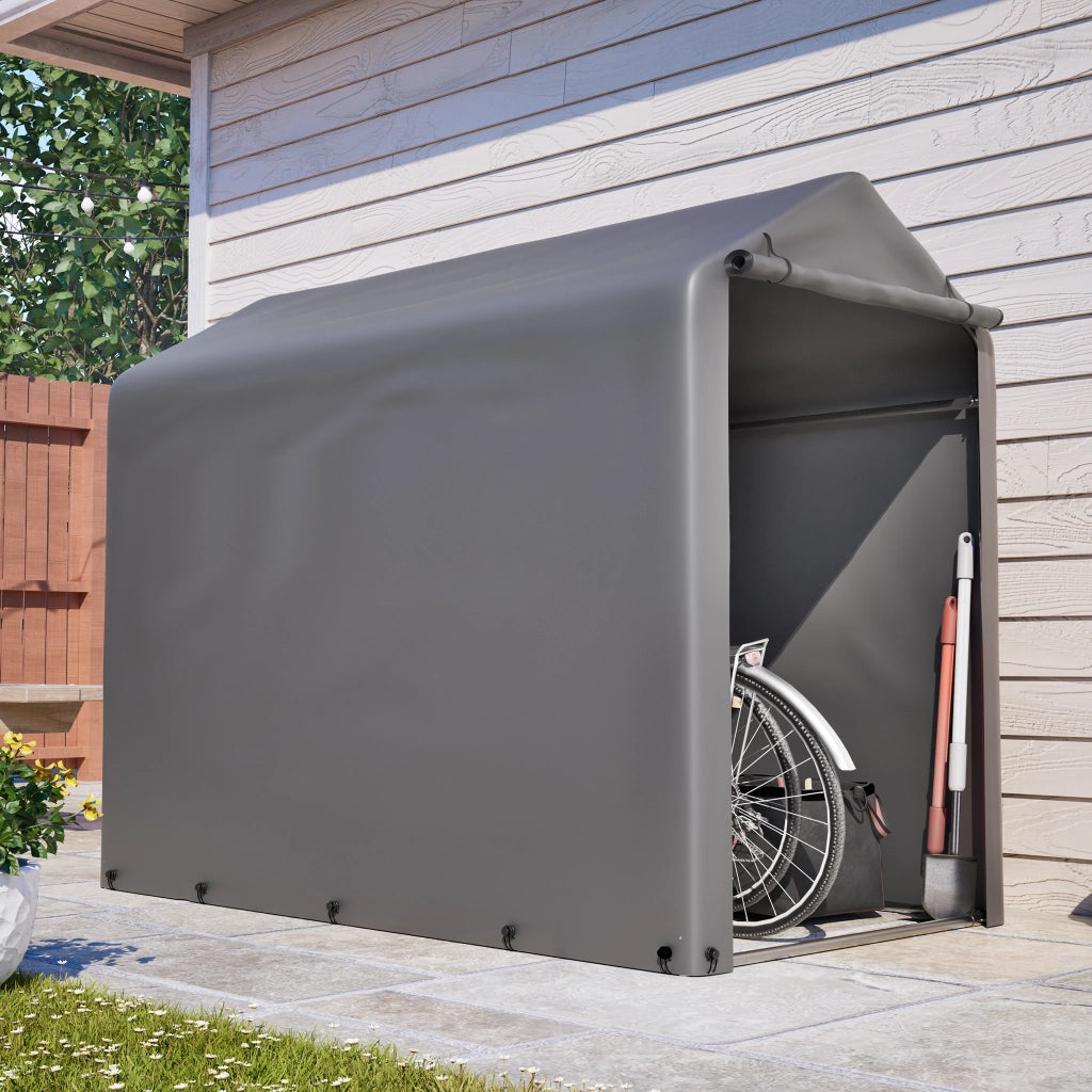 Garage Bici 187x100x160 cm Grigio Scuro con Telo PE 170 g/m², Telaio Nero e Porta con Cerniera