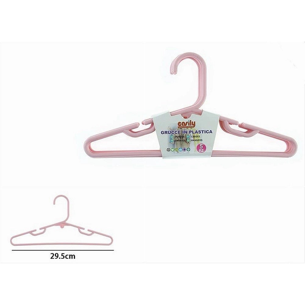 Trade Shop - Set 5 Pz Grucce Stampelle Appendiabito In Plastica Rosa Vestiti Pantaloni 87682 -
