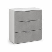 Comò Moderno 3 Cassetti Cassettiera Salvaspazio Senza Piedi Mobile Per Camera Da Letto Studio E Lavanderia 77 X 38 X 80 Cm Bianco E Grigio Cemento