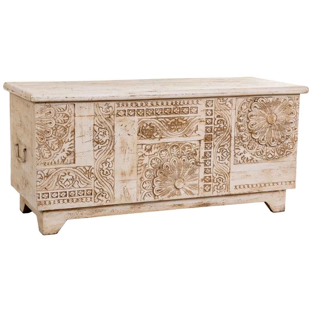 Baule in legno beige fatto a mano, 100x40x46h cm