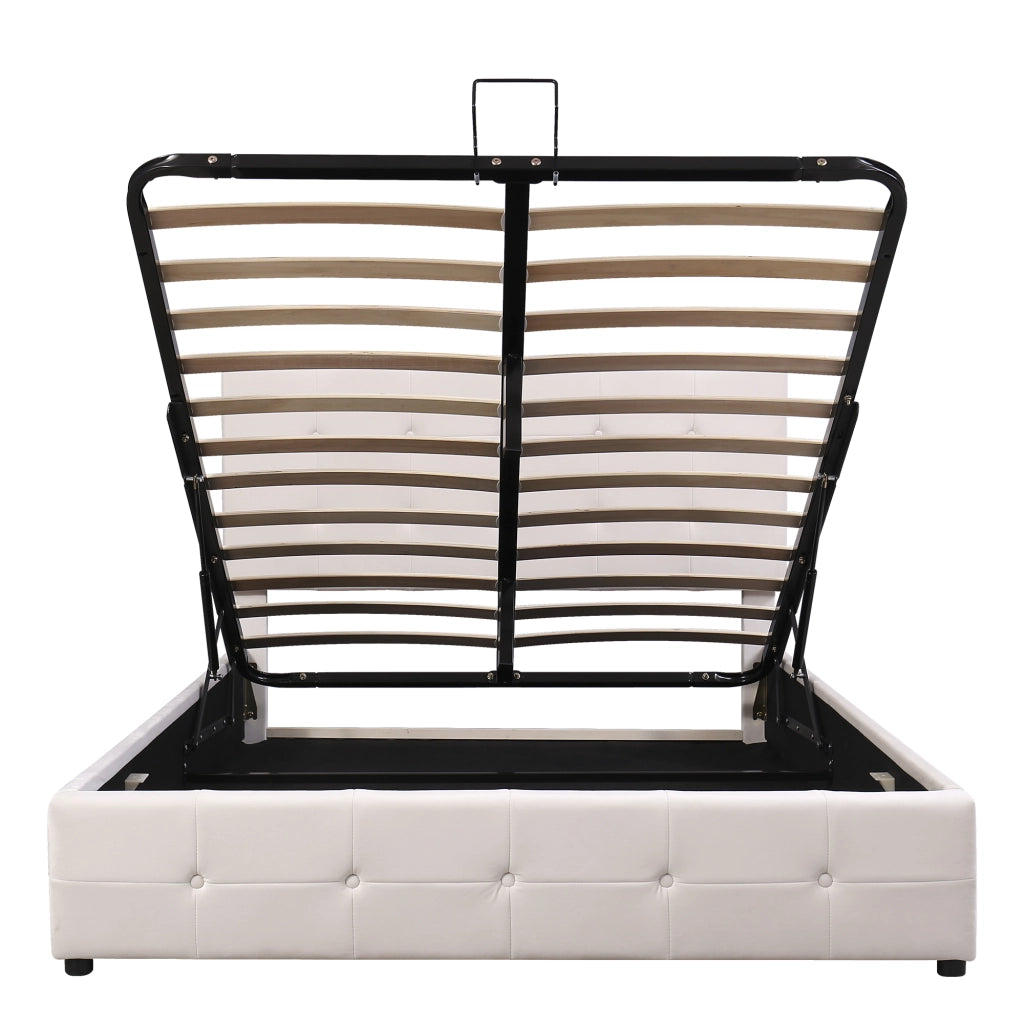Letti contenitori 140x200 cm; contenitore salvaspazio; velluto; bianco crema (Senza materasso)