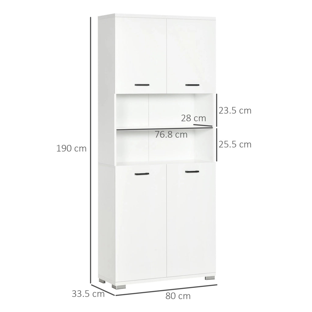 Mobile Bagno 4 ante 2 Ripiani 80x33,5x190 cm in Truciolato Bianco