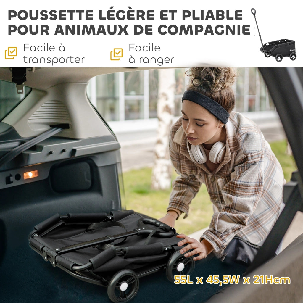 Carrello per cani pieghevole 4 ruote ¨C zephmum ¨C 53x45x28 cm nero