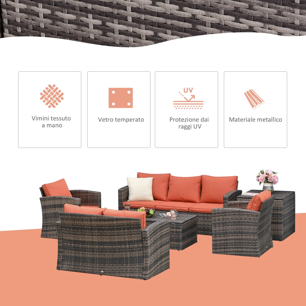 Set da Giardino 6 Pezzi in Rattan con Divani, Poltrone e Tavolino ¨C zephmum ¨C Marrone