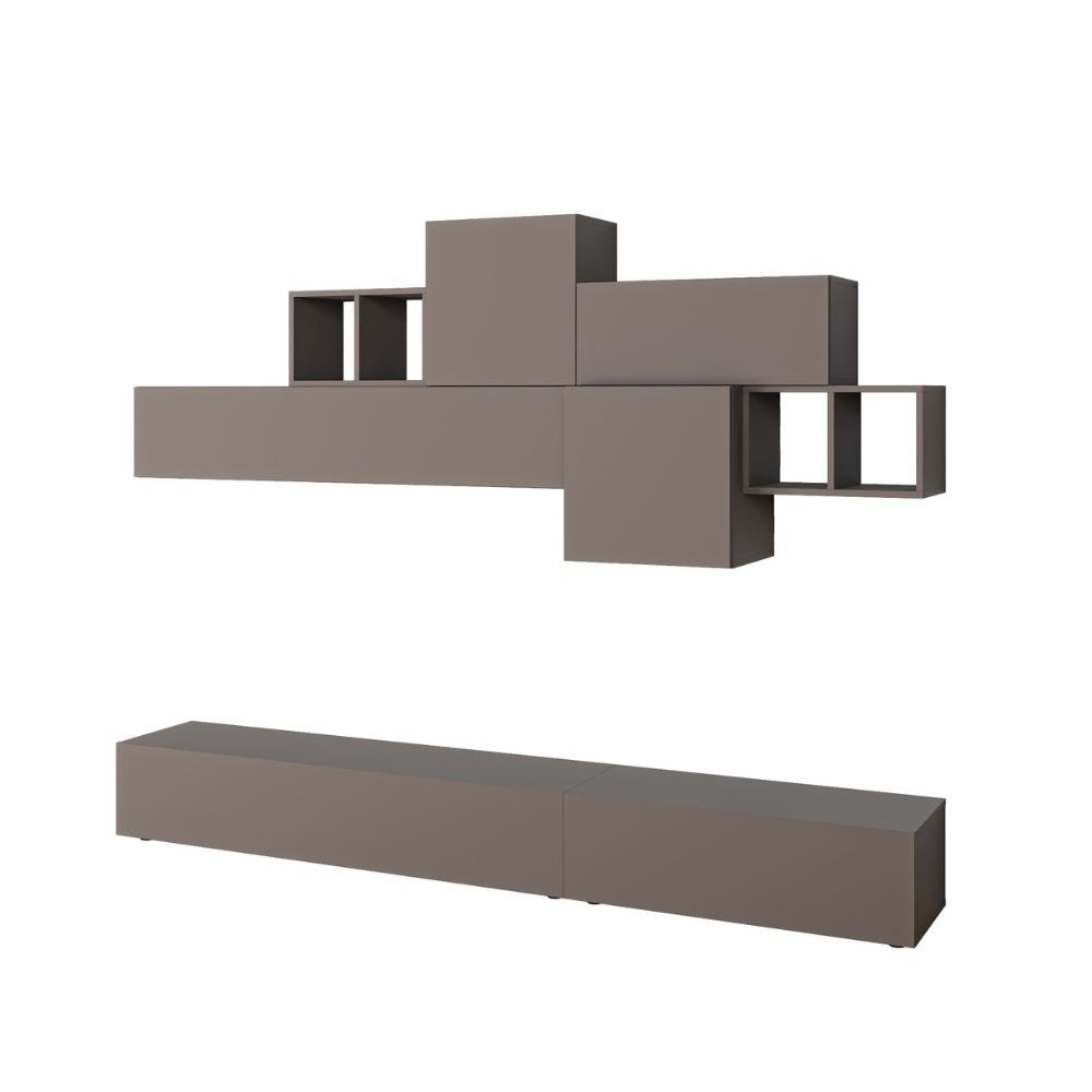 Parete Attrezzata Soggiorno 260 cm in MDF Tromen Light Mocha