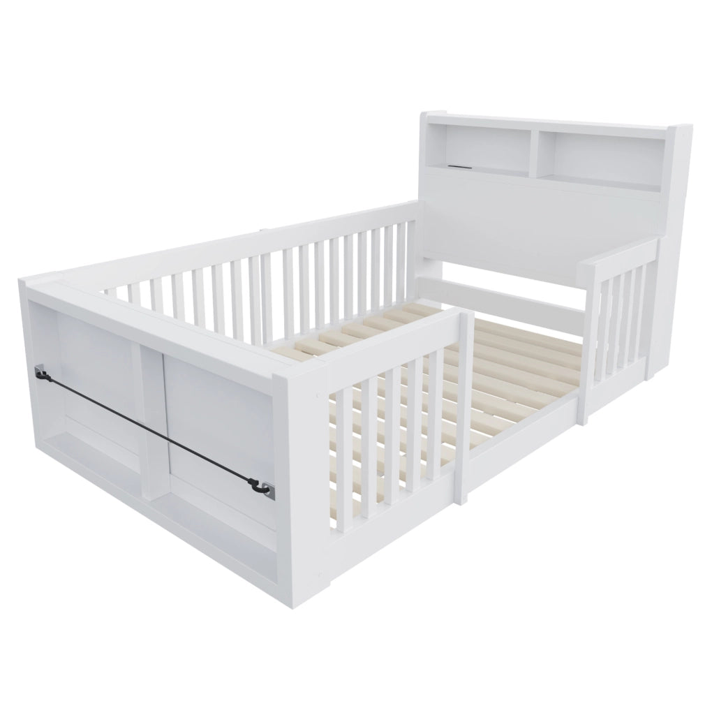 Letto per bambini 90x190 cm con sponde alte, USB e luce notturna bianco