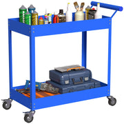 Carrello da lavoro a 2 livelli con maniglia laterale e ruote bloccabili ¨C zephmum ¨C 84.5x38x84cm blu