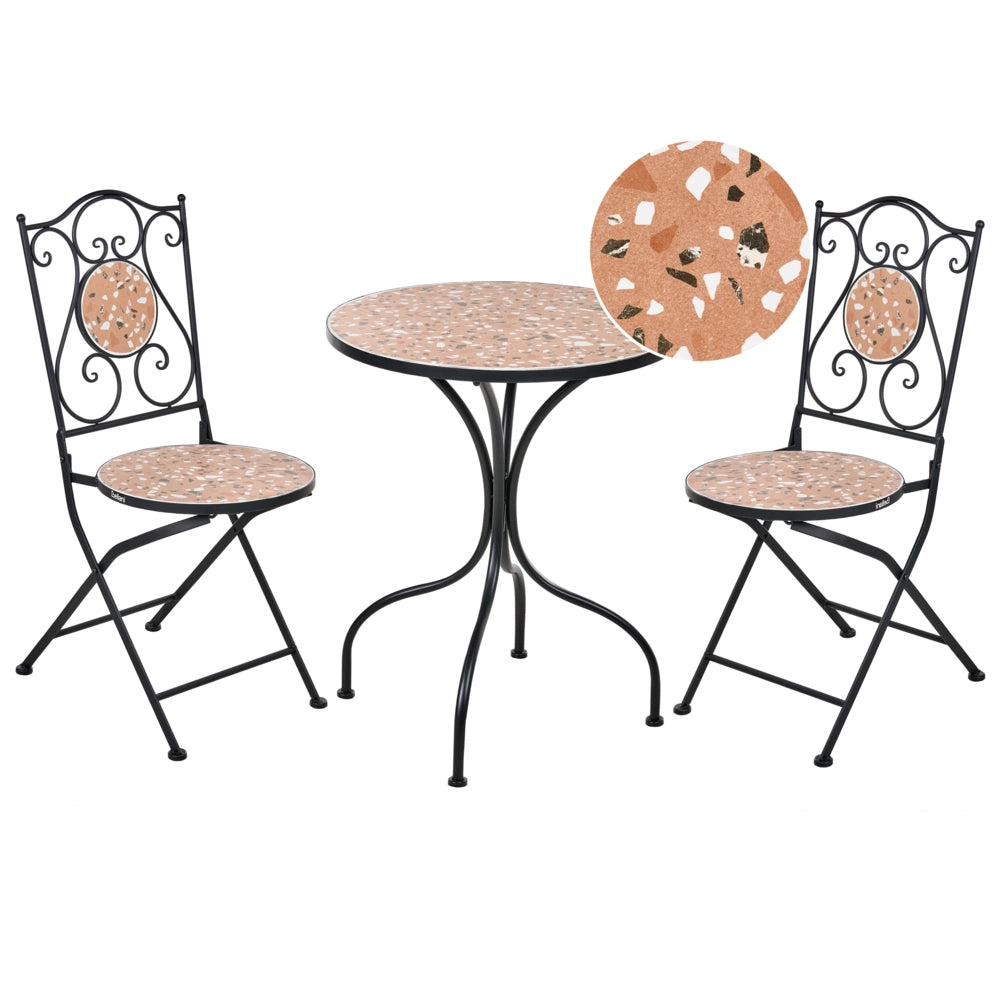 Set da giardino per esterni in metallo nero con struttura in ferro e piano effetto terrazzo stile vintage per esterni